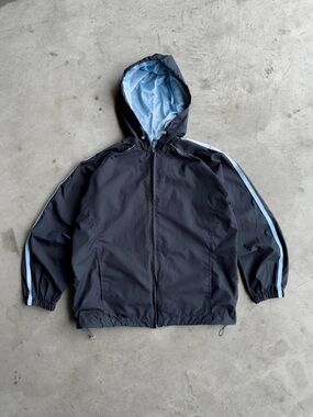 Athletic Works Navy Windbreaker with Light Blue Stripe Hood
